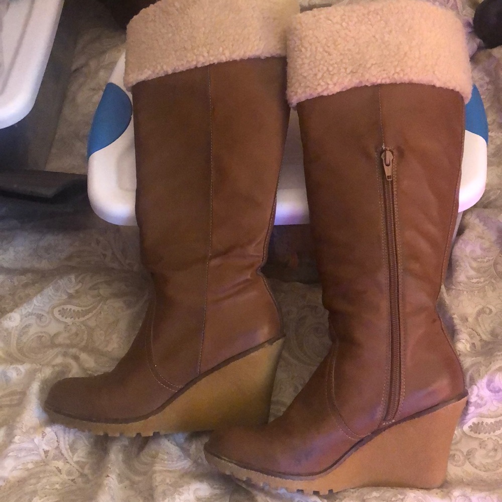Brown knee high boots